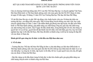 Thông báo 126/TB-HTT năm 2013 kết quả hội thao điền kinh thể thao quốc phòng sinh viên toàn quốc