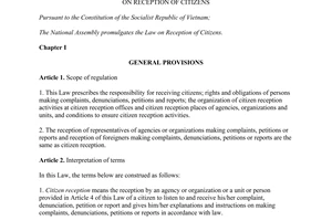 Law No: 42/2013/QH13 on reception of citizens