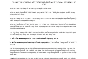 Hướng dẫn 10/HD-SXD 2013 quản lý chất lượng xây dựng nhà ở riêng lẻ Lào Cai