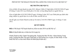 Quyết định 1683/QĐ-BNV năm 2013 phê duyệt Kế hoạch thanh tra kiểm tra 2014