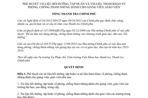 Quyết định 2712/QĐ-TTCP năm 2013 tài liệu tập huấn phòng chống tham nhũng cho giảng viên giáo viên