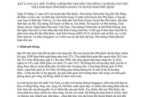 Thông báo 426/TB-VPCP năm 2013 kết luận của Thủ tướng buổi làm việc với lãnh đạo Kiên Giang Phú Quốc