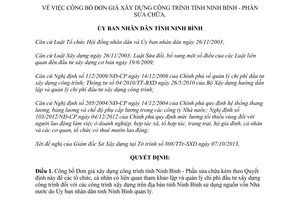 Quyết định 873/QĐ-UBND 2013 công bố đơn giá xây dựng công trình tỉnh Ninh Bình Phần lắp đặt