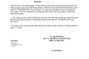 Công văn 5269/BNN-PC năm 2013 triển khai hợp nhất văn bản Bộ Nông nghiệp