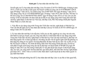 Công văn 9525/VPCP-KGVX năm 2013 dự án đầu tư xây dựng công trình nhà hát Cao Văn Lầu Bạc Liêu