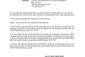 Công văn 8635/UBND-QHXDGT năm 2013 quản lý Quỹ bảo trì đường bộ Hà Nội