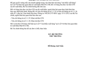 Công văn 15603/BTC-TCHQ năm 2013 khai báo cửa khẩu xuất hàng hải quan điện tử