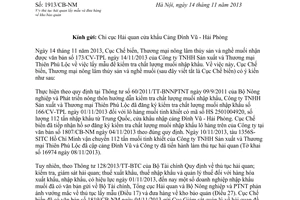 Công văn 1913/CB-NM 2013 thủ tục hải quan lấy mẫu kho bảo quản lâm thủy sản