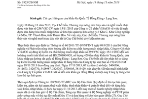 Công văn 1925/CB-NM 2013 thủ tục hải quan đưa về kho bảo quản