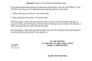 Công văn 5398/BNN-KHCN năm 2013 công bố tiêu chuẩn chăn nuôi