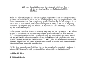 Công văn 9918/SXD-QLVLXD năm 2013 hướng dẫn quản lý chất lượng sử dụng VLXD trong công trình Hồ Chí Minh