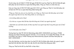 Công văn 3921/TCT-KK năm 2013 khôi phục mã số thuế