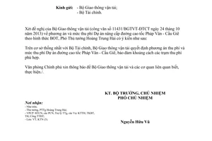 Công văn 9884/VPCP-KTN năm 2013 phương án thu phí Dự án nâng cấp đường cao tốc Pháp Vân BOT