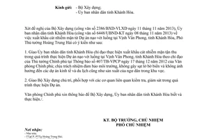 Công văn 9933/VPCP-KTN năm 2013 xuất khẩu cát nhiễm mặn từ dự án Vịnh Vân Phong Khánh Hòa