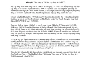 Công văn 82/BXD-VLXD năm 2013 xuất khẩu sản phẩm gia công chế biến từ đá Công ty Phước Hòa FICO