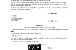 Công văn 2873/ĐKVN-VAQ năm 2013 thực hiện Thông tư 41 kiểm tra chất lượng xe đạp điện