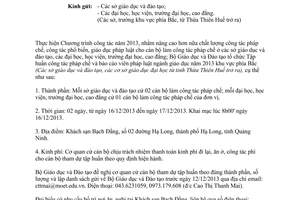 Công văn 8629/BGDĐT-VP năm 2013 tập huấn pháp chế báo cáo viên pháp luật phía Bắc