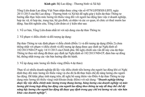 Công văn 1806/TLĐ ý kiến dự thảo Thông tư điều chỉnh mức lương tối thiểu vùng doanh nghiệp 2013