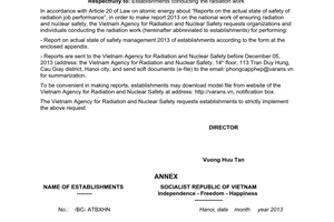 Official Dispatch No. 982/ATBXHN-CP report on the work of radiation safety at grassroots