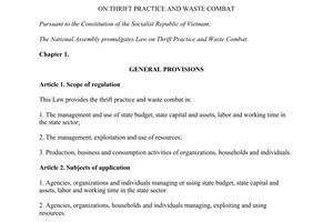 Law No. 44/2013/QH13 on thrift practice and waste combat