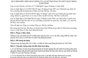 Thông tư 09/2013/TT-BVHTTDL điều kiện hoạt động cơ sở thể thao Karatedo