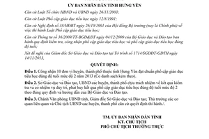 Quyết định 2244/QĐ-UBND năm 2013 công nhận đạt chuẩn phổ cập giáo dục tiểu học Hưng Yên