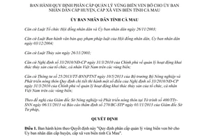 Quyết định 20/2013/QĐ-UBND năm 2013 Quy định phân cấp quản lý vùng biển ven bờ Cà Mau