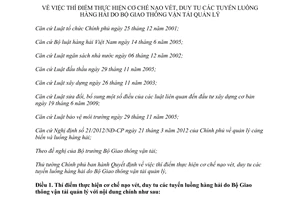 Quyết định 73/2013/QĐ-TTg thí điểm thực hiện cơ chế nạo vét duy tu tuyến luồng hàng hải