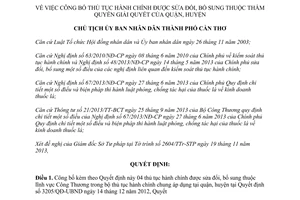 Quyết định 3760/QĐ-UBND năm 2013 thủ tục hành chính sửa đổi thẩm quyền quận huyện Cần Thơ