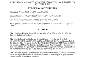 Quyết định 34/2013/QĐ-UBND dạy học thêm Phú Thọ