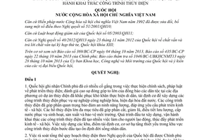 Nghị quyết 62/2013/QH13 quản lý đầu tư xây dựng vận hành khai thác công trình thủy điện