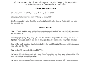 Quyết định 2292/QĐ-TTg năm 2013 Quy chế hoạt động Khu nông nghiệp ứng dụng công nghệ cao Phú Yên