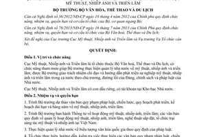 Quyết định 4149/QĐ-BVHTTDL 2013 chức năng nhiệm vụ quyền hạn tổ chức Cục Mỹ thuật Nhiếp ảnh Triển lãm