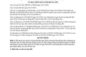 Quyết định 2255/QĐ-UBND năm 2013 quy hoạch sử dụng đất 2020 kế hoạch 5 năm Hưng Yên