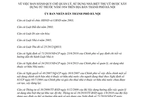 Quyết định 52/2013/QĐ-UBND Quy chế quản lý sử dụng nhà biệt thự cũ 1954 Hà Nội