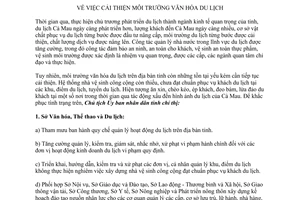 Chỉ thị 09/CT-UBND năm 2013 cải thiện môi trường văn hóa du lịch Cà Mau