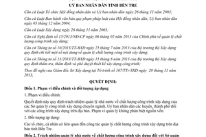 Quyết định 37/2013/QĐ-UBND trách nhiệm quản lý nhà nước công trình xây dựng Bến Tre