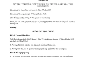 Nghị định 203/2013/NĐ-CP phương pháp tính mức thu tiền cấp quyền khai thác khoáng sản