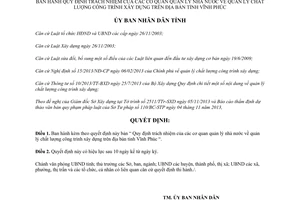 Quyết định 29/2013/QĐ-UBND trách nhiệm quản lý chất lượng công trình xây dựng Vĩnh Phúc