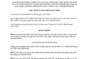 Quyết định 2311/QĐ-UBND năm 2013 Chương trình nước sạch dạy nghề giáo dục Bình Phước