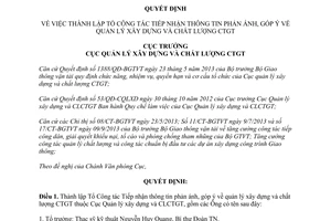 Quyết định 83/QĐ-CQLXD năm 2013 thành lập Tổ tiếp nhận thông tin quản lý xây dựng giao thông