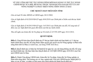 Quyết định 1775/QĐ-UBND năm 2013 công bố thủ tục hành chính Sở Nông nghiệp tỉnh Cà Mau