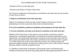 Instruction No. 1803/HD-TLD on contribution to the trade union dues