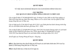 Quyết định 457/QĐ-QLC 2013 cải cách hành chính 2014 Cục quản lý chất lượng Nông lâm Thủy sản