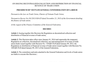 Decision No. 1935/QD-TLD collection and distribution of financial revenue of trade union