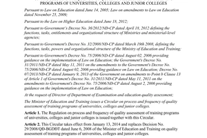 Circular No. 38/2013/TT-BGDĐT quality assessment of training programs of universities colleges junior colleges