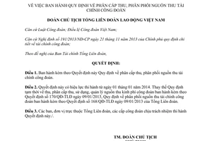 Quyết định 1935/QĐ-TLĐ năm 2013 phân cấp thu phân phối nguồn thu công đoàn