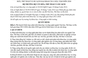 Quyết định số 4227/QĐ-BVHTTDL phát triển khoa học công nghệ ngành văn hóa thể thao du lịch