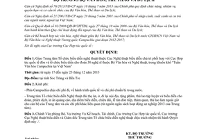 Quyết định 4225/QĐ-BVHTTDL năm 2013 tổ chức biểu diễn nghệ thuật văn hóa Campuchia