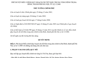 Quyết định 2411/QĐ-TTg năm 2013 Điều chỉnh quy hoạch Khu trung tâm chính trị Ba Đình